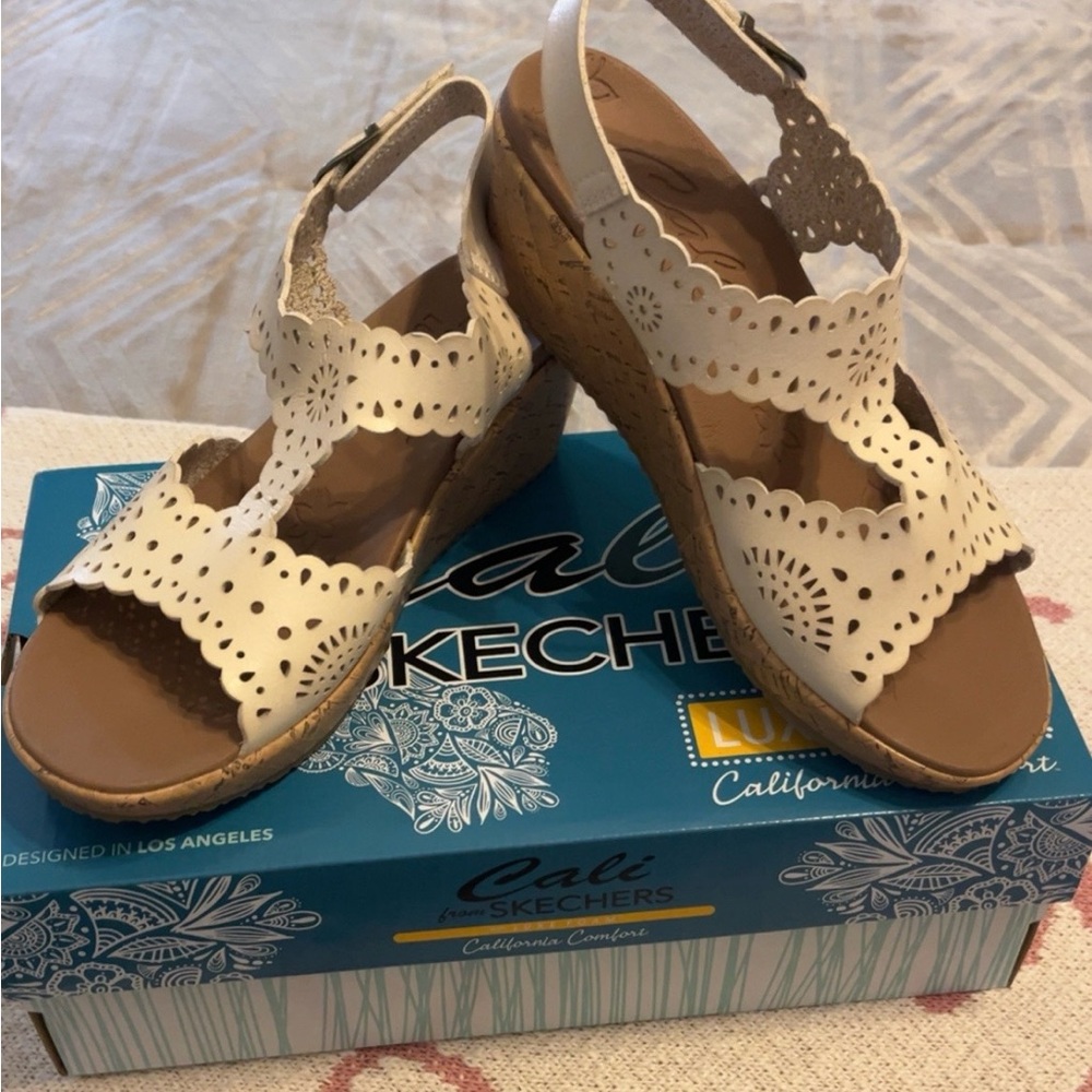 Skechers Cream Wedge Sandals